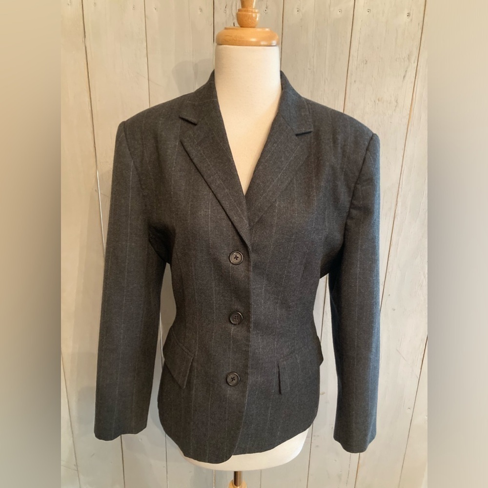 Lauren Ralph Lauren Women's Charcoal Gray Wool Pin Striped Jacket Blazer 12